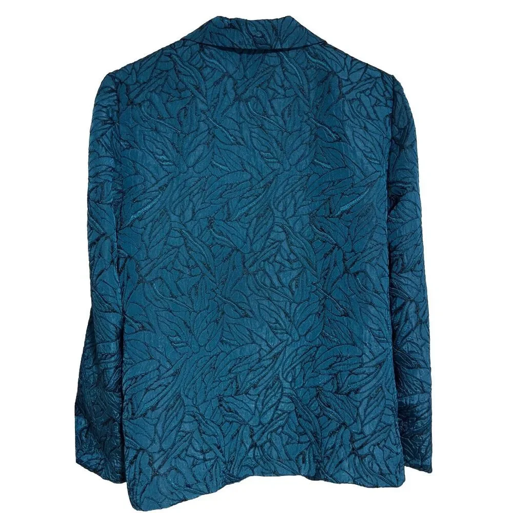 Vtg Leslie Fay‎ 12 Turquoise Teal Blazer Embroider Style Buttoned Scallop Trim